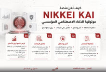 بانر يشرح منصة NIKKEI KAI للذكاء الاصطناعي المؤسسي بالعربية مع أربع بطاقات ميزات 01–04.