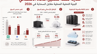 مخطط مقارن يبرز تكلفة التشغيل والتكاليف الرأسمالية ونمو السوق للذكاء الاصطناعي حتى 2026.