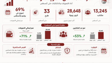 نظرة عامة بالعربية على التمويلات والائتمانات مع أرقام وخصائص الأداء مثل نسبة التمويل خلال يوليو-أغسطس وعدد الطلبات والمؤشرات الشهرية.