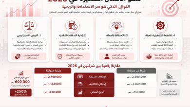 عرب هب # مخطط معلوماتي عن نمو الأعمال الصغيرة في 2026 يوضح أربعة محاور رئيسية: التوازن الاستراتيجي، إدارة التكاليف النقدية، الاحتفاظ بالعملاء، والأنظمة التشغيلية المرنة